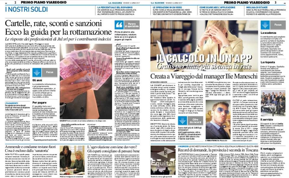 Articolo de La Nazione del 14 aprile 2017 sul progetto di Ilie Maneschi per il calcolo delle cartelle esattoriali