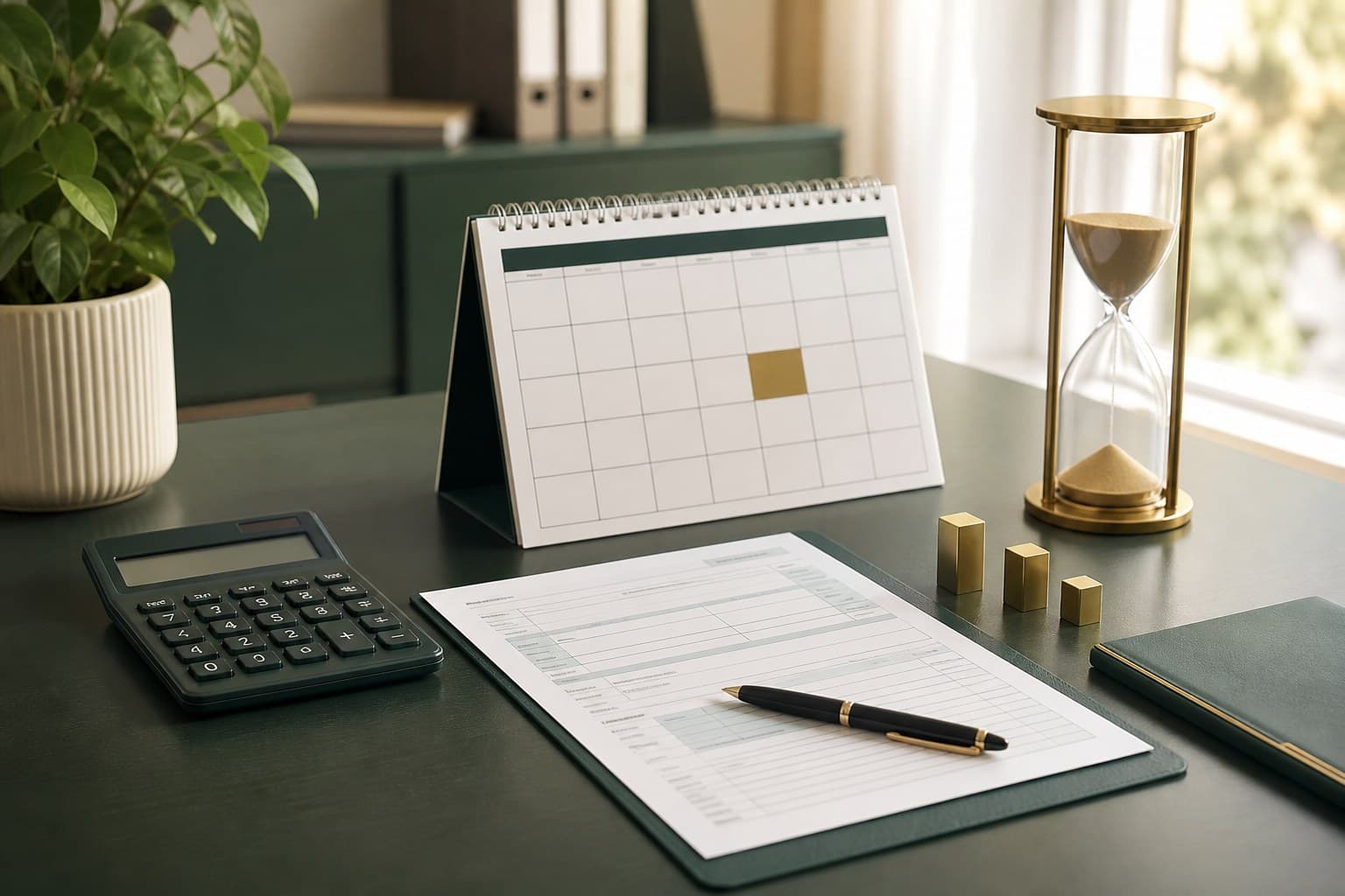 Calendario fiscale con scadenza superata, modello di pagamento e calcolatrice