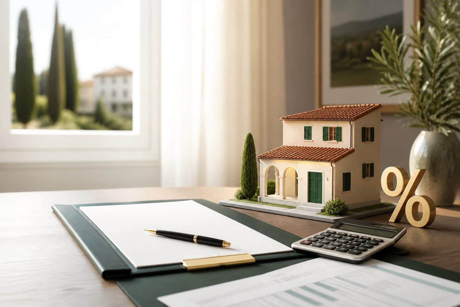 Casa, certificazione degli interessi del mutuo e modello 730 accanto a una calcolatrice