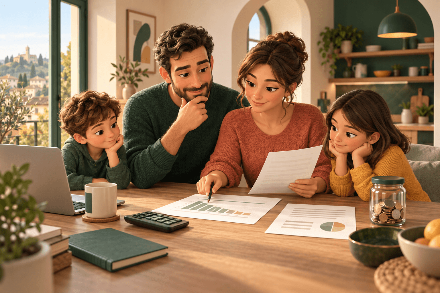Famiglia confronta conteggio estintivo, rate residue e riserva di risparmio con una calcolatrice