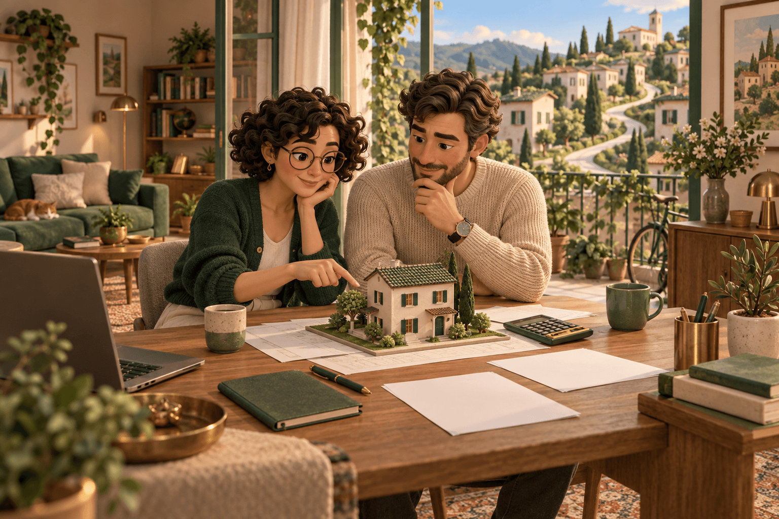 Mara e Luca pianificano l’acquisto della casa al tavolo del loro appartamento